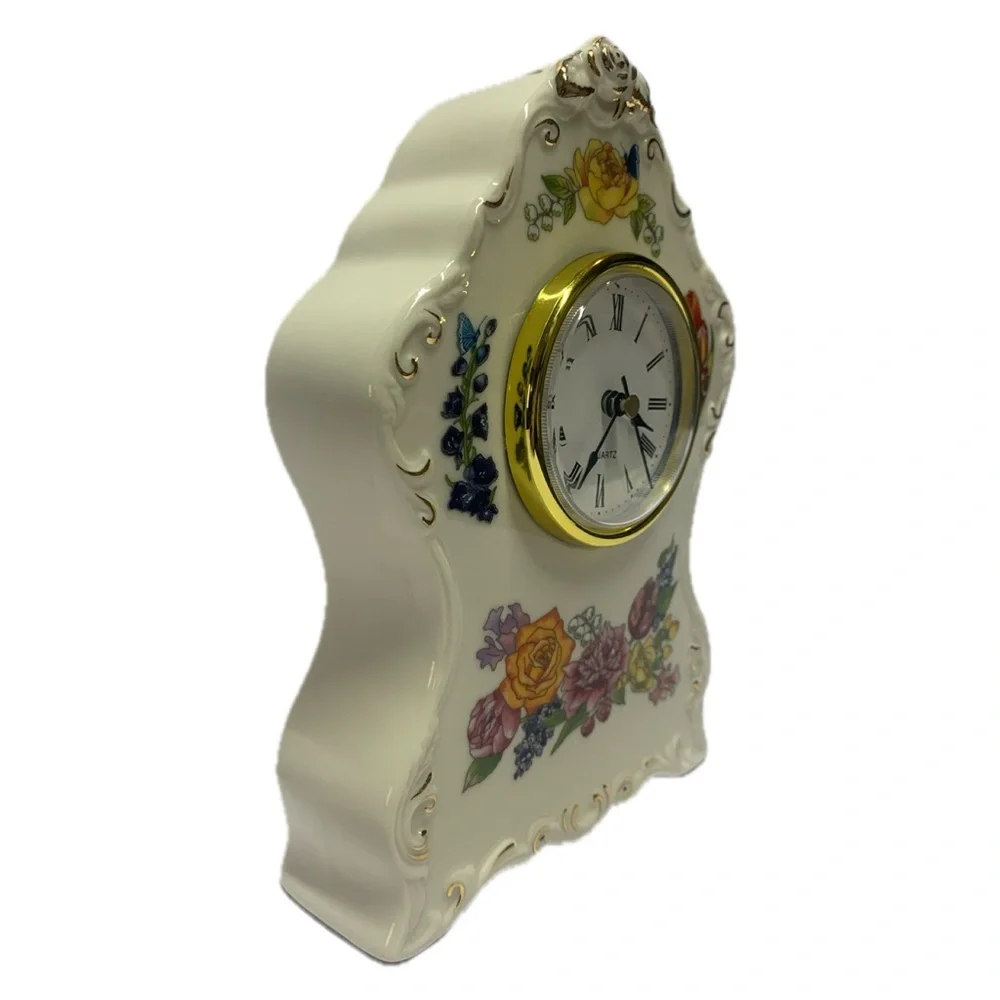Avon Floral Porcelain Mantel Clock • Vintage Romantic Flowers • Gift Collection